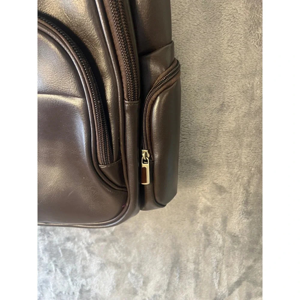 Bagagio Brown Faux Leather Multi Pocket Padded Laptop Travel Backpack Bag